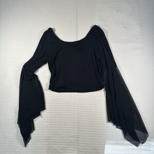 BLUSH Black Mesh Bell Sleeve Crop Top XL